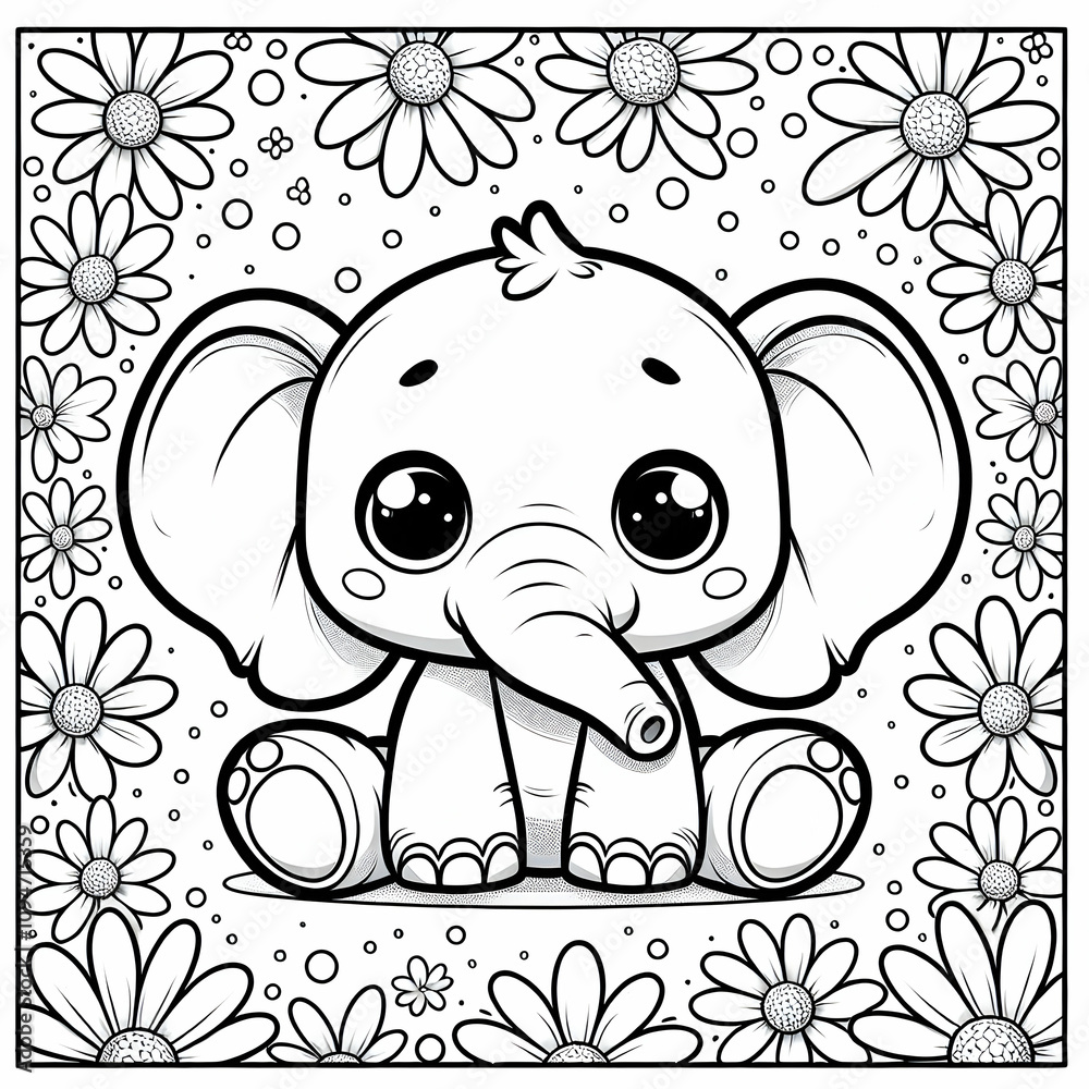 Obraz premium Baby Elephannt with flowers