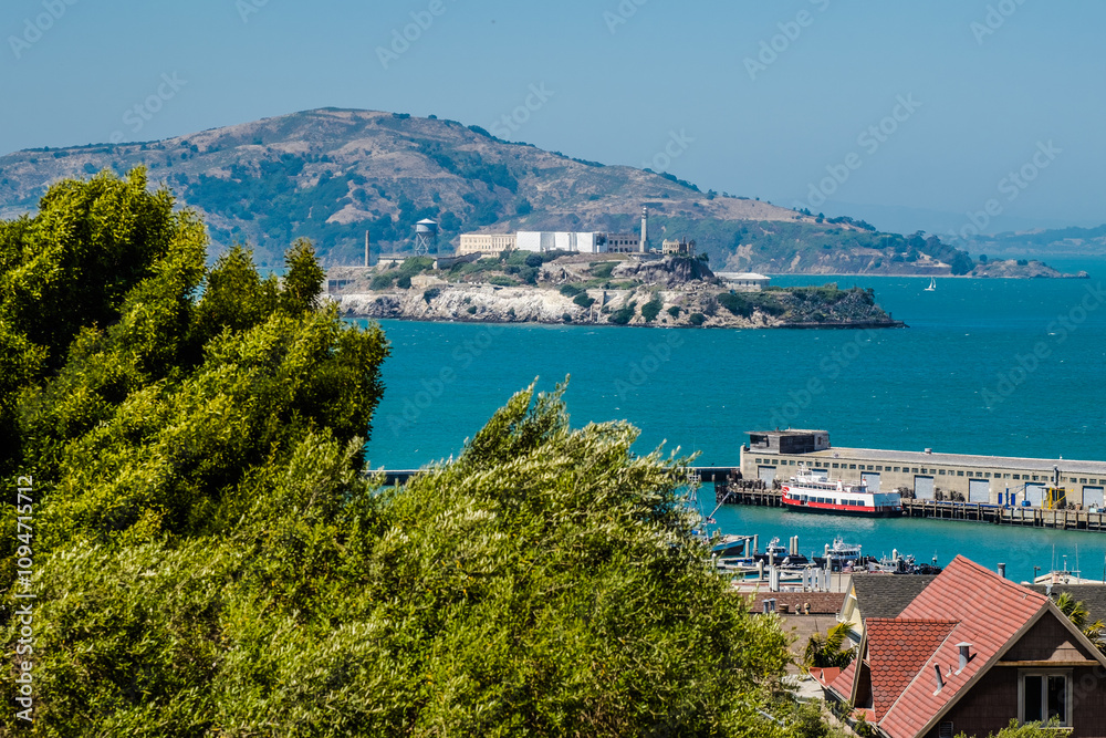 Fototapeta premium Alcatraz island, photo taken from San Francisco hills side , USA