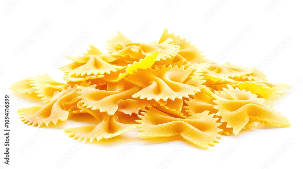 Fototapeta premium Farfalle Pasta Isolated on White Background - A Captivating Display of Culinary Delight. The Graceful Farfalle Pasta, with Its Distinctive Bow - like Shape, Standing Alone Against the Purity of White.