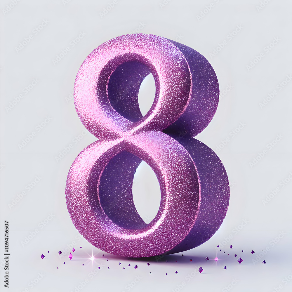 purple 3d number 8 in glitter texture isolated on white background purple 3d number 8 in glitter texture isolated on white background