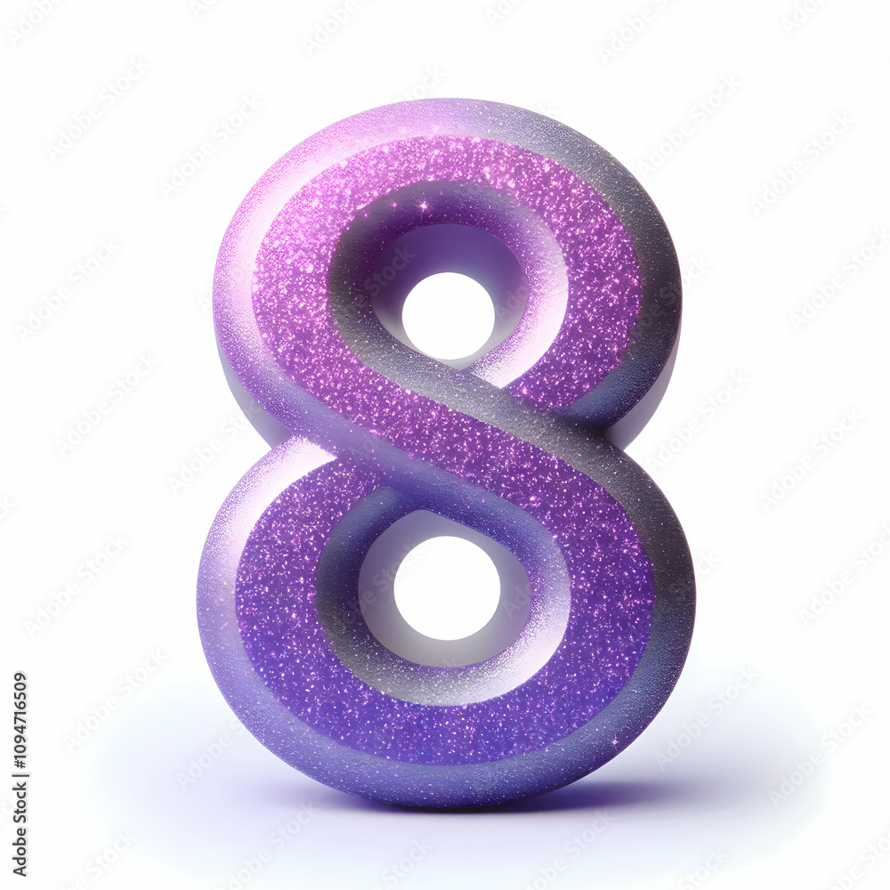 purple 3d number 8 in glitter texture isolated on white background purple 3d number 8 in glitter texture isolated on white background