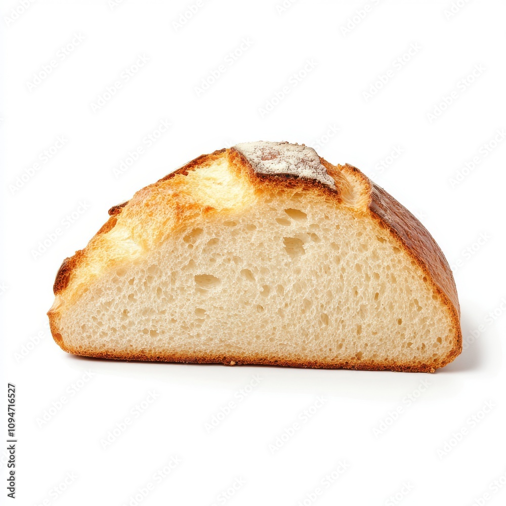 A single slice of fresh, white bread with a golden-brown crust, perfectly symmetrical A single slice of fresh, white bread with a golden-brown crust, perfectly symmetrical