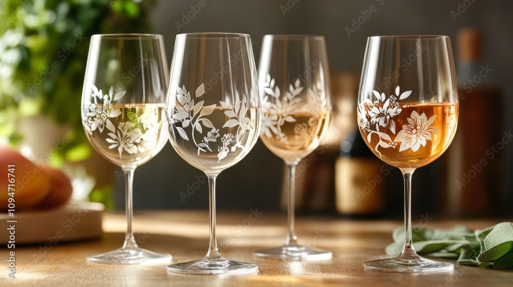 Elegant Floral Wine Glasses - Exquisite Design Elegant Floral Wine Glasses - Exquisite Design