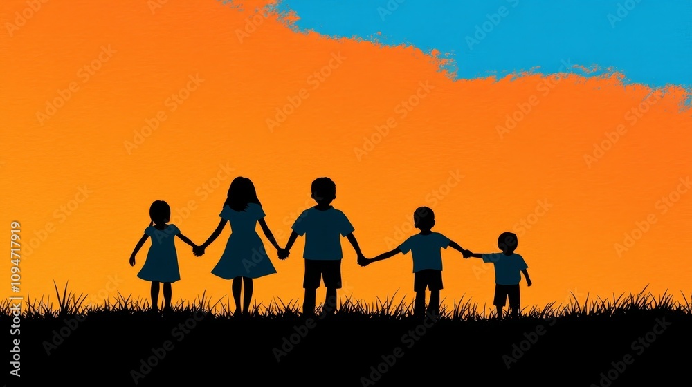Silhouette Family Sunset Unity Love Kids Parents Happiness Silhouette Family Sunset Unity Love Kids Parents Happiness