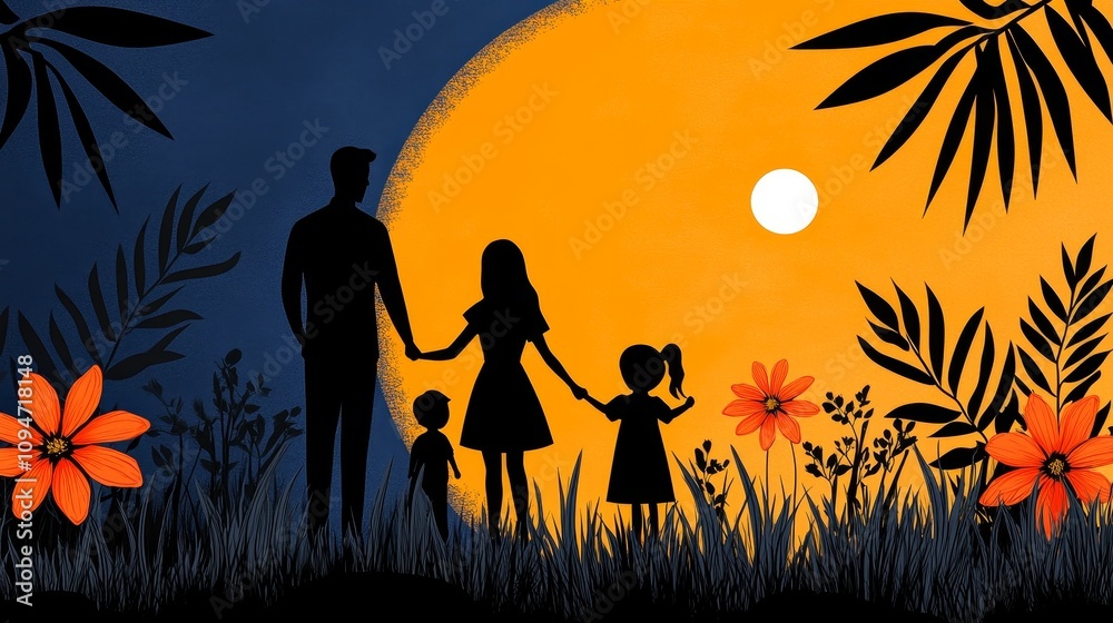 Silhouette Family Sunset Happy Family Love Nature Kids Silhouette Family Sunset Happy Family Love Nature Kids