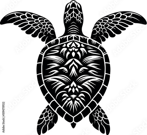 Sea Turtle Vector Black Silhouette Cricut Design for T-Shirt photo