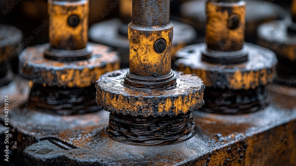 Close-up of Corroded and Oil-Stained Metal Components Close-up of Corroded and Oil-Stained Metal Components