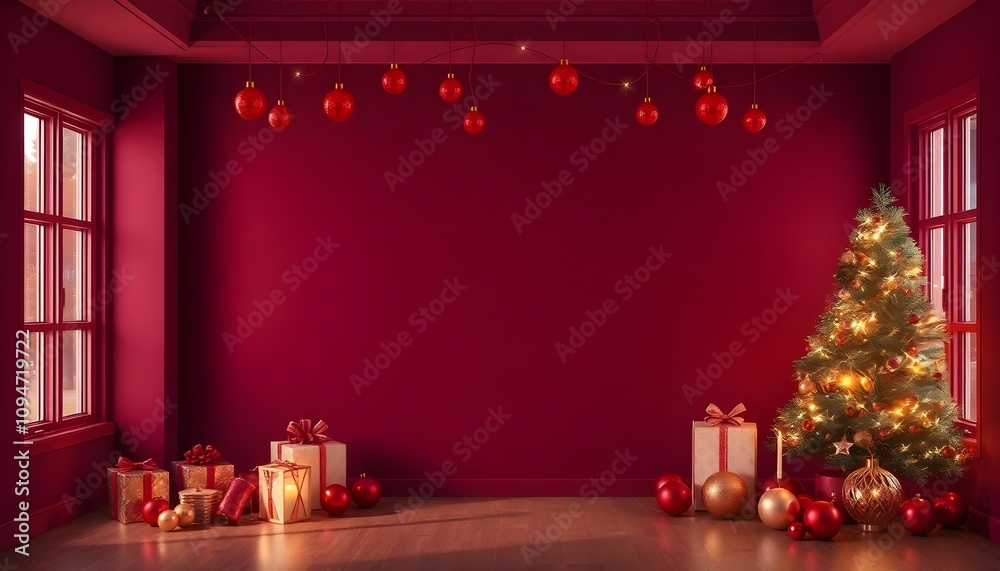 red christmas room decor with presents and tree red christmas room decor with presents and tree