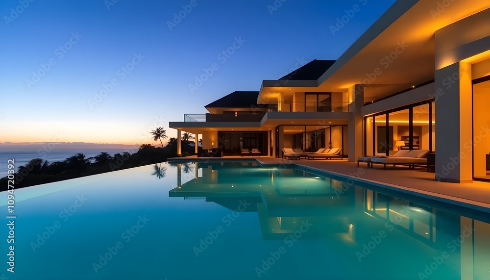 luxury oceanfront villa at dusk luxury oceanfront villa at dusk