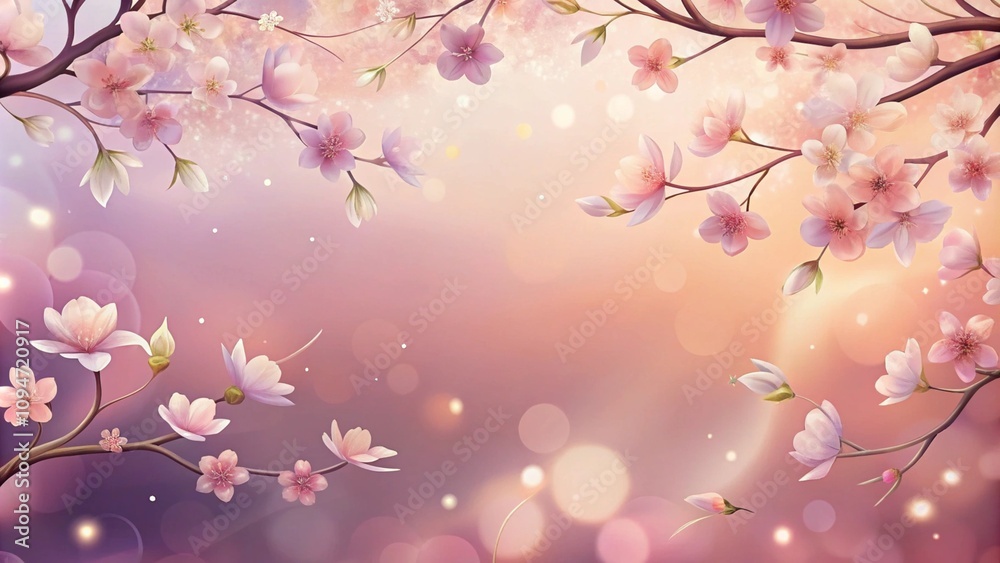 Fototapeta premium Delicate cherry blossoms on soft pink gradient for spring design