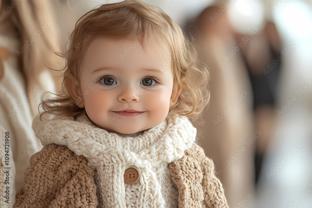 Walking down the runway with a smile is a cute smiling french baby Walking down the runway with a smile is a cute smiling french baby