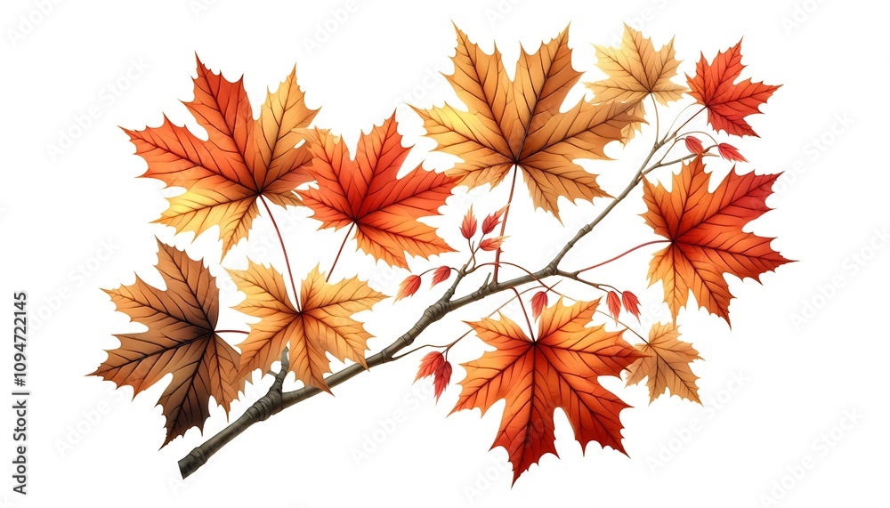 Autumn Leaves Falling from Tree Branch in Breeze. generator AI Autumn Leaves Falling from Tree Branch in Breeze. generator AI