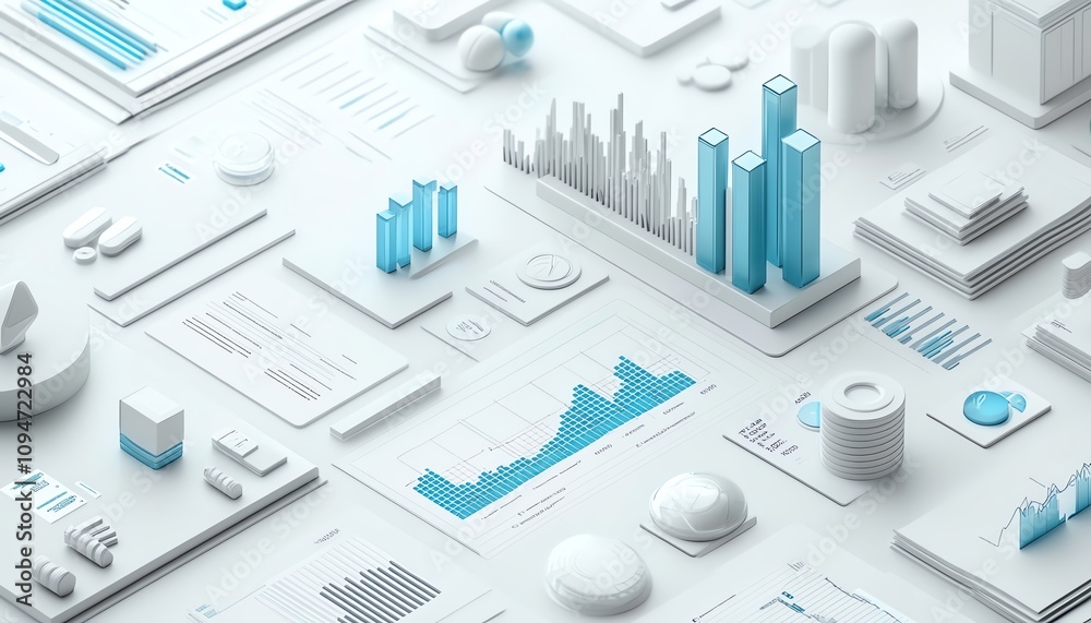 3D rendering of financial charts, graphs, and data with a clean, professional layout on a white background, financial analysis and business concept 3D rendering of financial charts, graphs, and data with a clean, professional layout on a white background, financial analysis and business concept