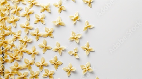 Farfalle Pasta Isolated on White Background - A Captivating Display of Culinary Delight. The Graceful Farfalle Pasta, with Its Distinctive Bow - like Shape, Standing Alone Against the Purity of White.