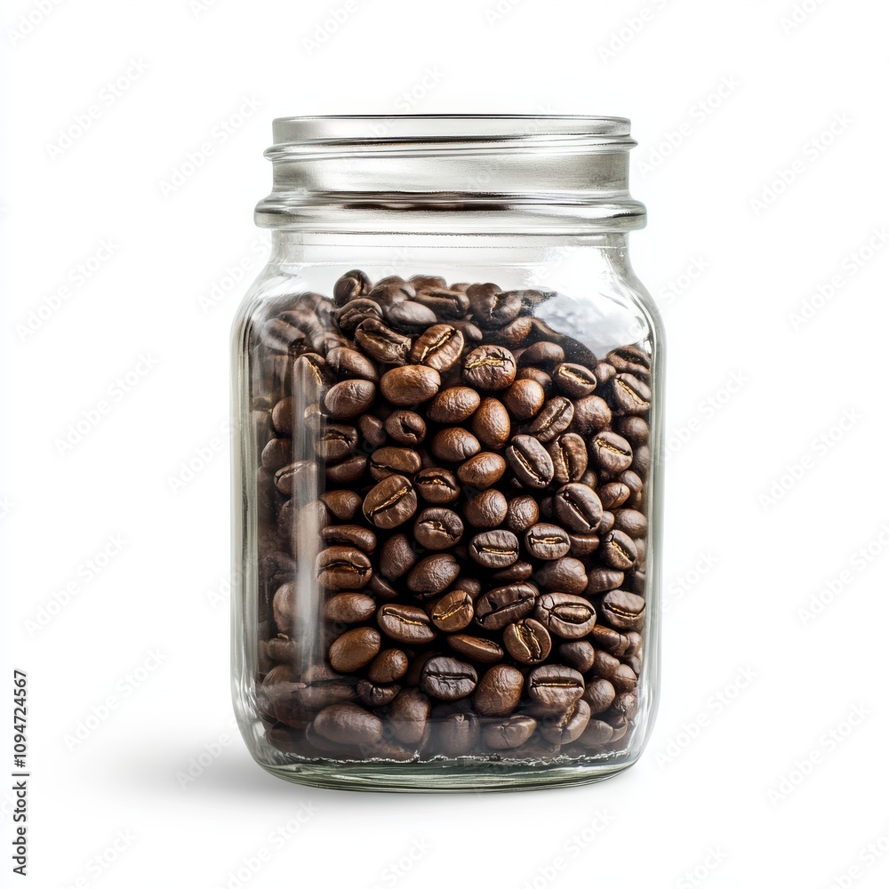 Coffee beans in glass jar isolated on white background Coffee beans in glass jar isolated on white background