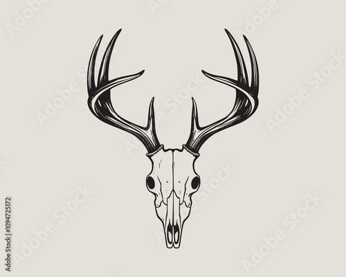 A drawing of a hunting deer with antlers. Deer and Duck with a beige background.
