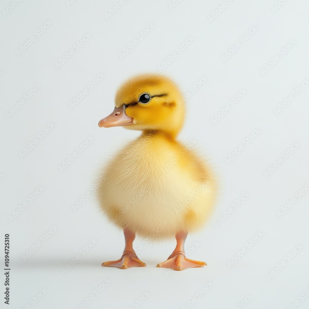 Fluffy yellow duckling standing isolated on white background Fluffy yellow duckling standing isolated on white background