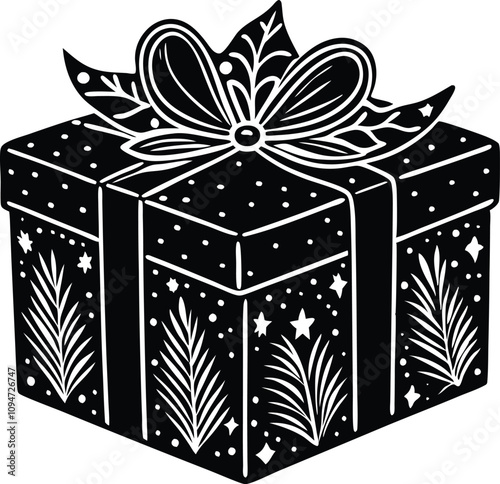 Gift box with decorative bow and festive design during holiday season