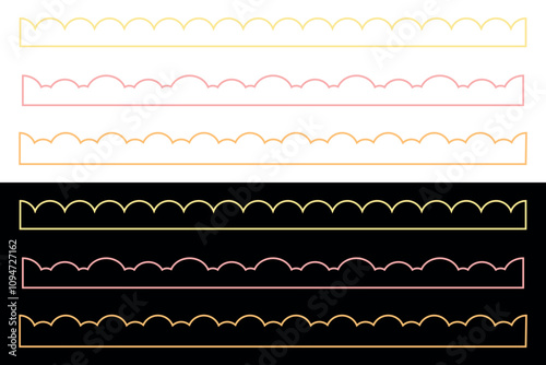 Beautiful scalloped edge seamless uper border collection. Vector illustration isolated on white and black background. photo