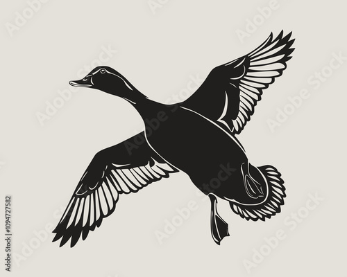 A drawing of a hunting deer with antlers. Deer and Duck with a beige background.
