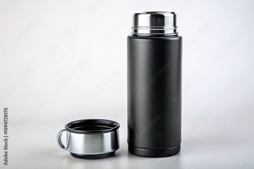 Black Travel Flask Mockup - Empty Trendy Thermal Bottle for Branding Black Travel Flask Mockup - Empty Trendy Thermal Bottle for Branding