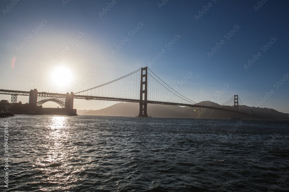 Naklejka premium Golden Gate bridge sunset on a sunny day in july , San Francisco , USA