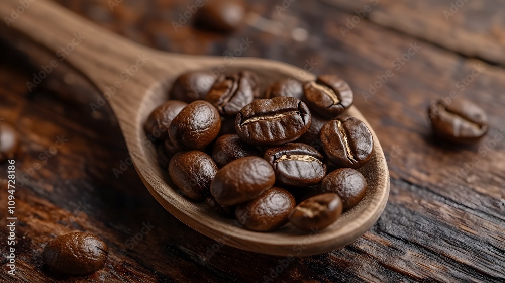 Coffee beans on rustic spoon isolated on transparent background Coffee beans on rustic spoon isolated on transparent background