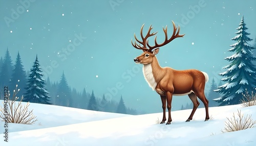 Reindeer in a snowy landscape.