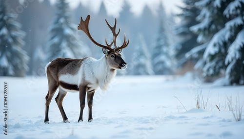 Reindeer in a snowy landscape.