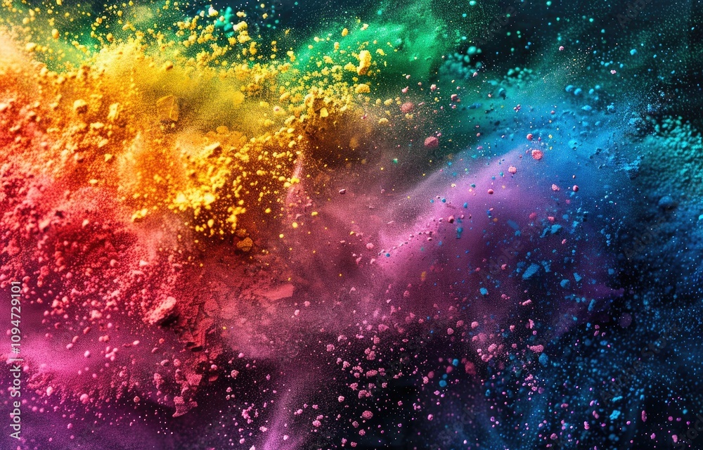 Naklejka premium AI generated background with Vibrant powder explosion. Rainbow colors in a dynamic and festive abstract design.