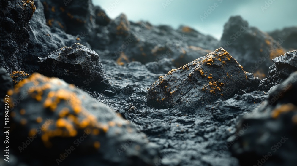 Dark Rocky Landscape with Golden Details Dark Rocky Landscape with Golden Details