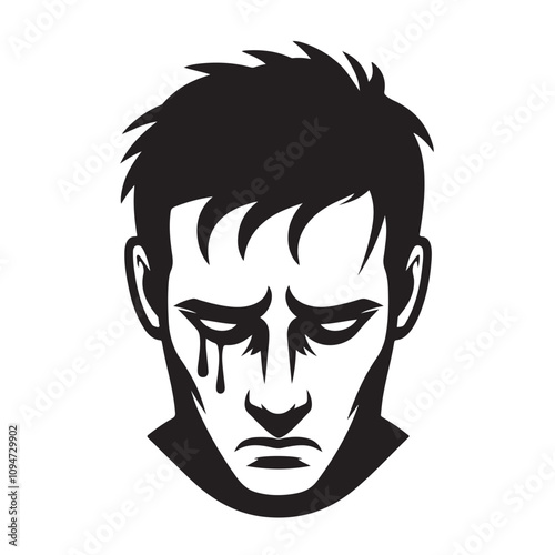 Sad Man's Face Silhouetted in Black and White.eps