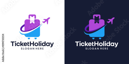 Traveling design logo. Suitcase logo with ticket and plane design vector symbol icon
