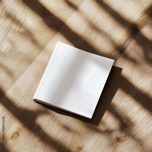 Blank Magazine Mockup on Wooden Background with Sunlight