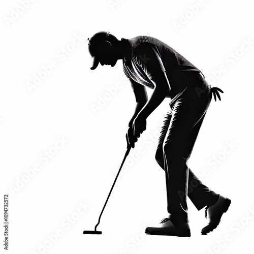 Golfers playing golf in various postures