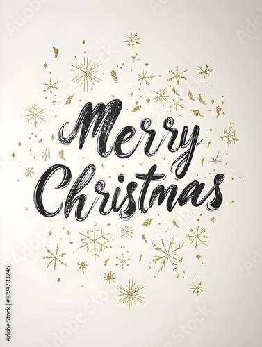 'Merry Christmas' Typography with Snowflakes on white Background. Minimalist Christmas Card Template