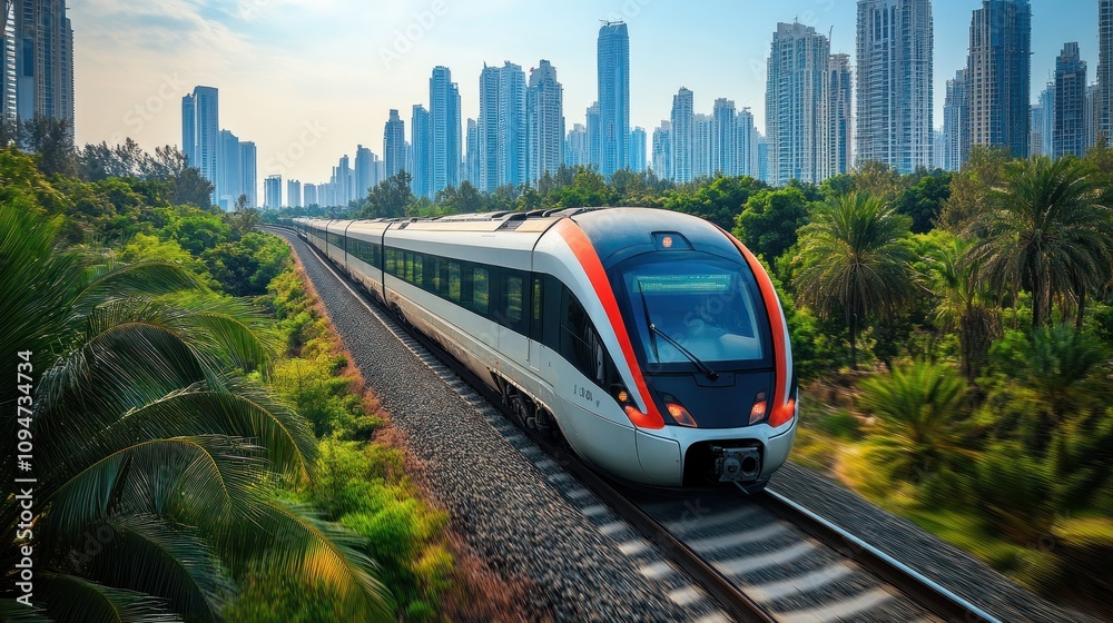 Fototapeta premium High-Speed Train Through Urban Landscape