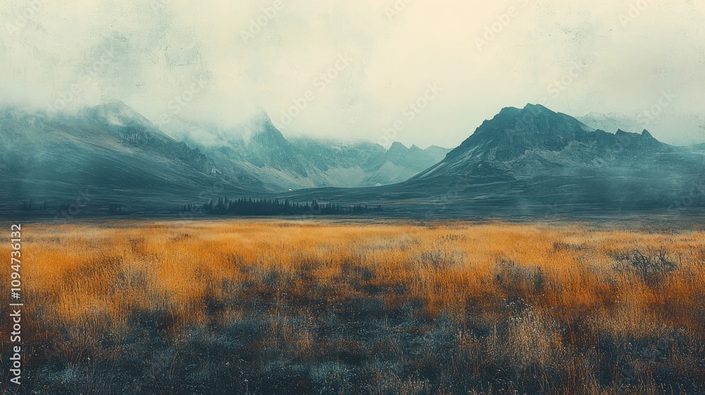 Misty Mountain Meadow: A Serene Landscape in Autumn Misty Mountain Meadow: A Serene Landscape in Autumn