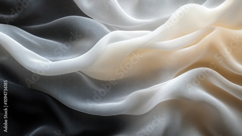 Elegant Draped Fabric: Shades of White, Beige, and Black