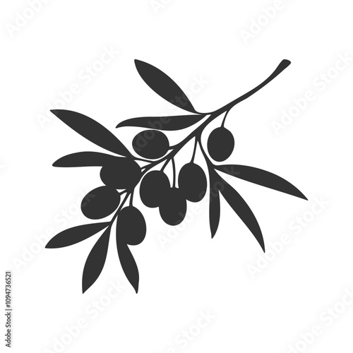 Olives branch silhouette on white background. Logo, icon, element design.