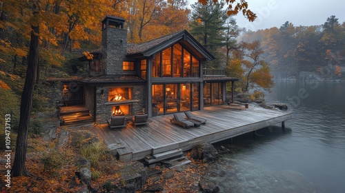 Lakefront Autumn Cabin Retreat: Cozy Fireplace and Stunning Views photo