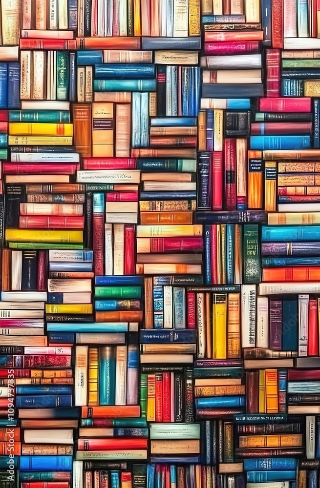 A wall of books, each book displaying its colorful cover