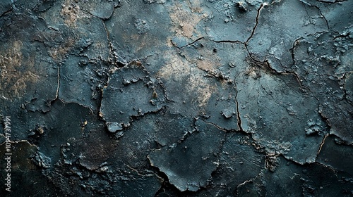 A dark textured surface featuring a network of cracks provides a profound sense of depth and mystery, inviting the observer to ponder hidden wonders within this abstract art form. photo