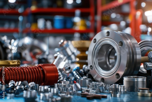 A Close-Up Shot of Various Vehicle Parts and Tools on a Workbench, Showcasing Detailed Craftsmanship and Precision Engineering in a Modern Workshop Setting