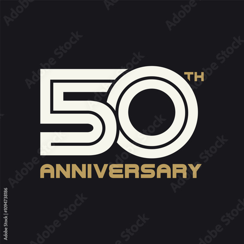 50 years anniversary template design with classic text on black background. 50th birthday celebrating greeting card, poster, banner. Number 50 logo, sticker, label, tag, badge.