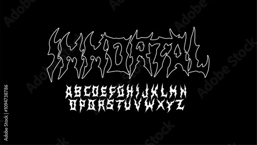 Immortal Gothic Typeface - A bold and edgy vector alphabet set with sharp, angular letterforms inspired by heavy metal and gothic design aesthetics.