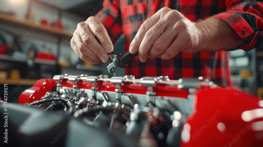 Mechanic Using Diagnostic Tool on Engine Parts Mechanic Using Diagnostic Tool on Engine Parts