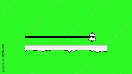 Winter theme loading animation with black and white outline christmas bell swings on a green background