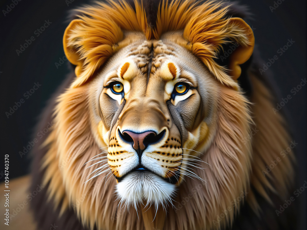 Portrait of a wild lion looking powerful and majestic Portrait of a wild lion looking powerful and majestic