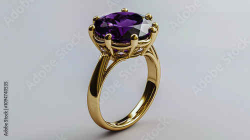 Elegant gold ring featuring a stunning oval purple gemstone, perfect for special occasions and luxury jewelry photo